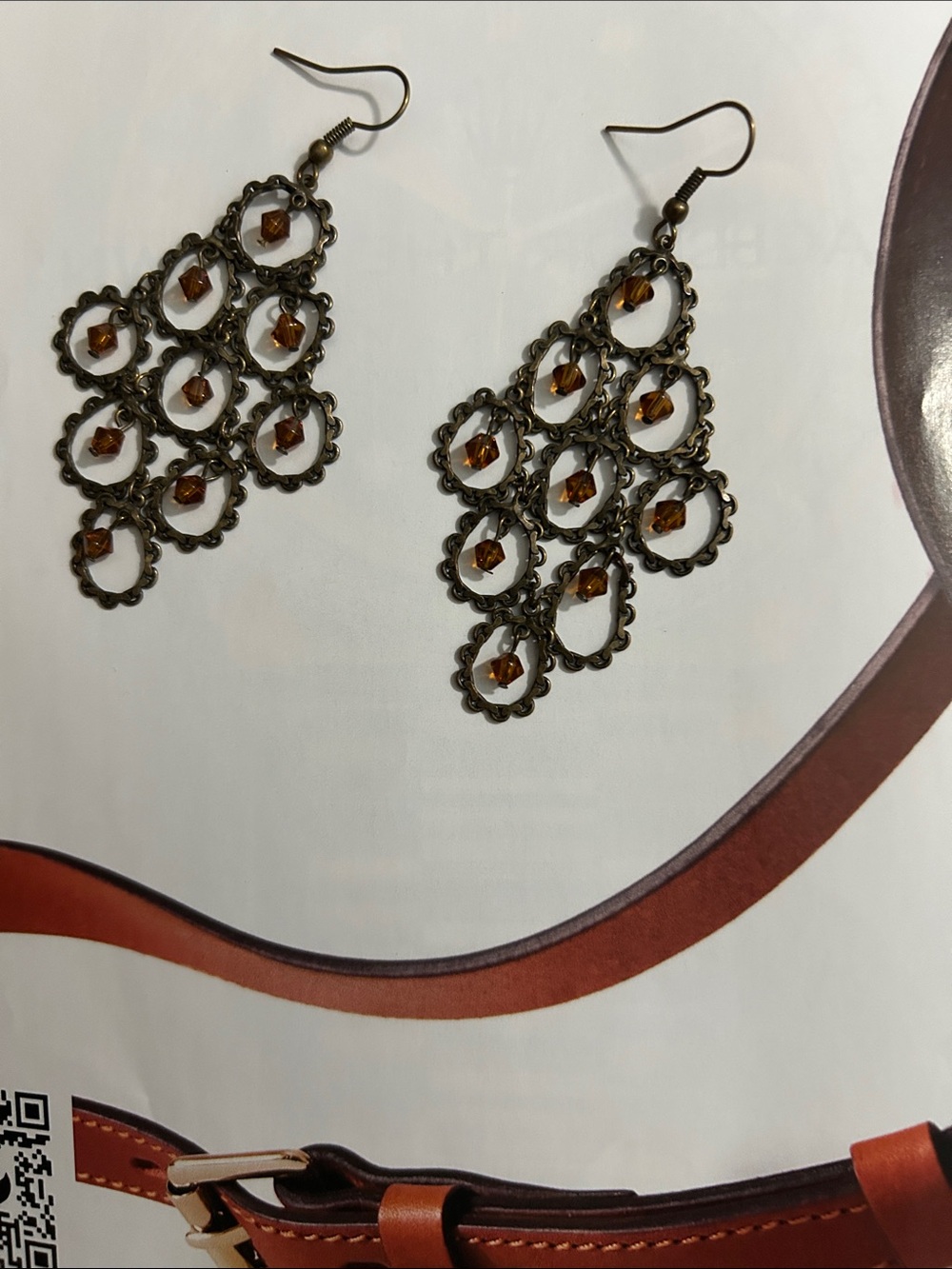 Vintage Chandelier Earrings with Amber Beads